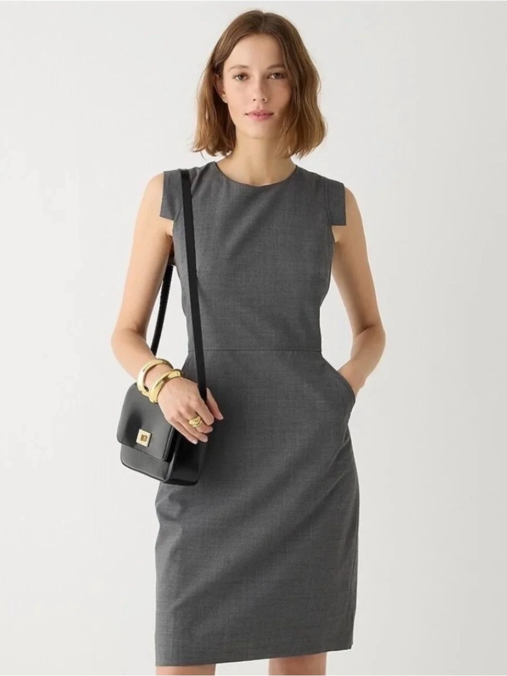 J.Crew Resume Sheath in Heather Flannel Italian Stretch Wool Dress 16   $228
